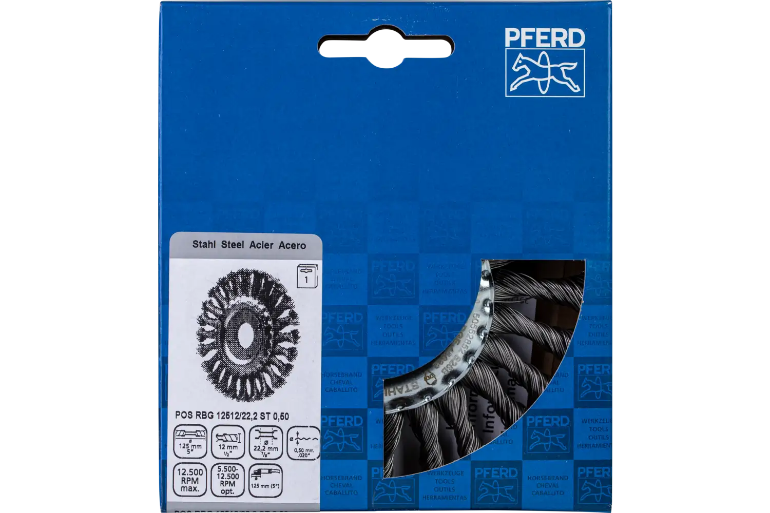 Perie circulară împletită (heavy-duty) din sârmă de oțel POS RBG 12512/22,2 ST 0,50