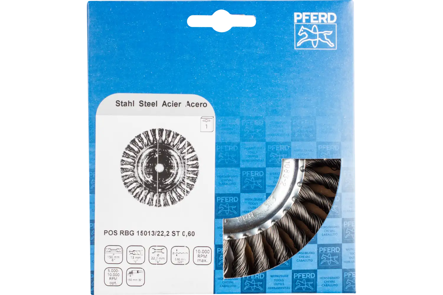 Perie circulară împletită (heavy-duty) din sârmă de oțel POS RBG 15013/22,2 ST 0,60