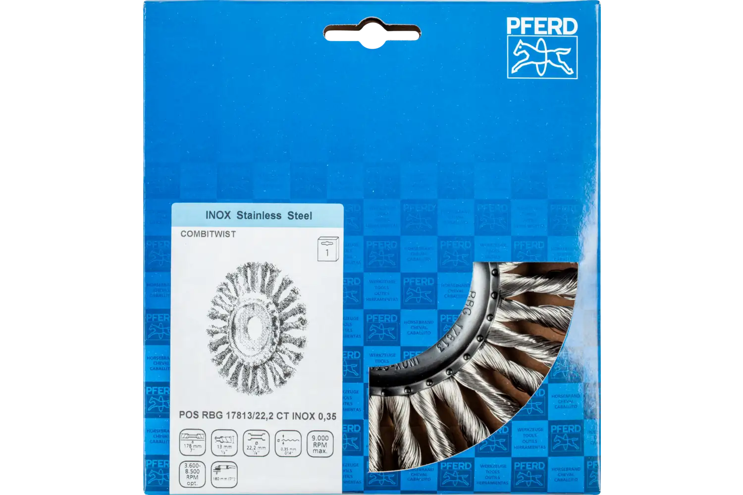 Perie circulară împletită (heavy-duty) din sârmă de oțel POS RBG 17813/22,2 CT INOX 0,35