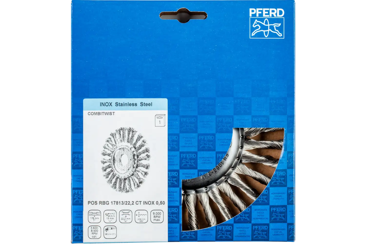Perie circulară împletită (heavy-duty) din sârmă de oțel POS RBG 17813/22,2 CT INOX 0,50