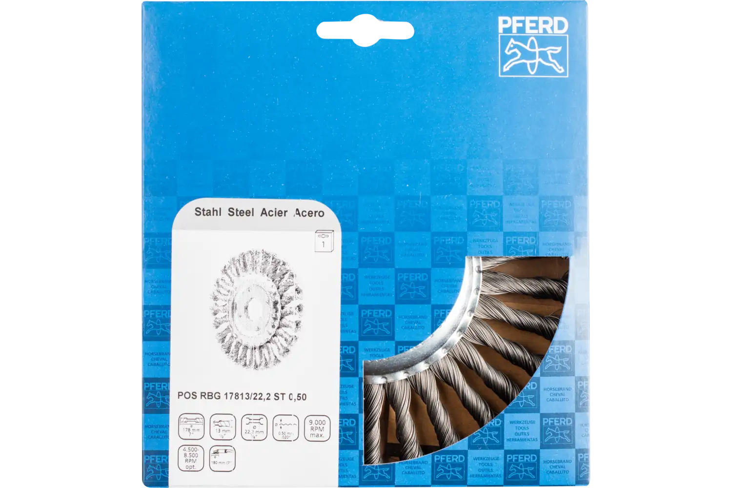 Perie circulară împletită (heavy-duty) din sârmă de oțel POS RBG 17813/22,2 ST 0,50
