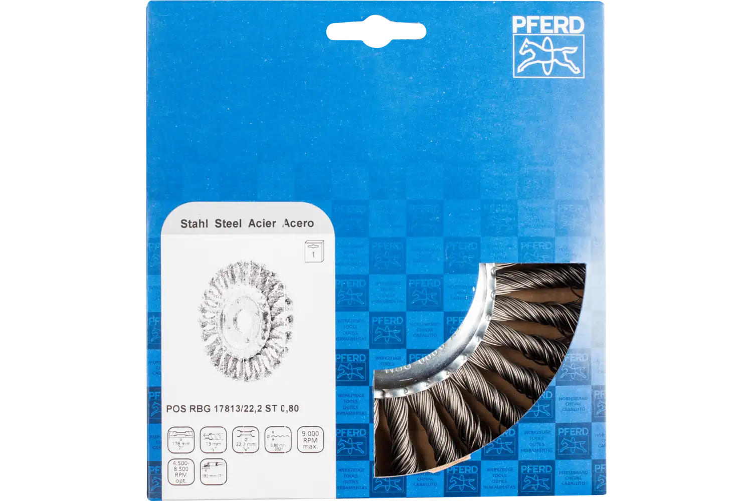 Perie circulară împletită (heavy-duty) din sârmă de oțel POS RBG 17813/22,2 ST 0,80