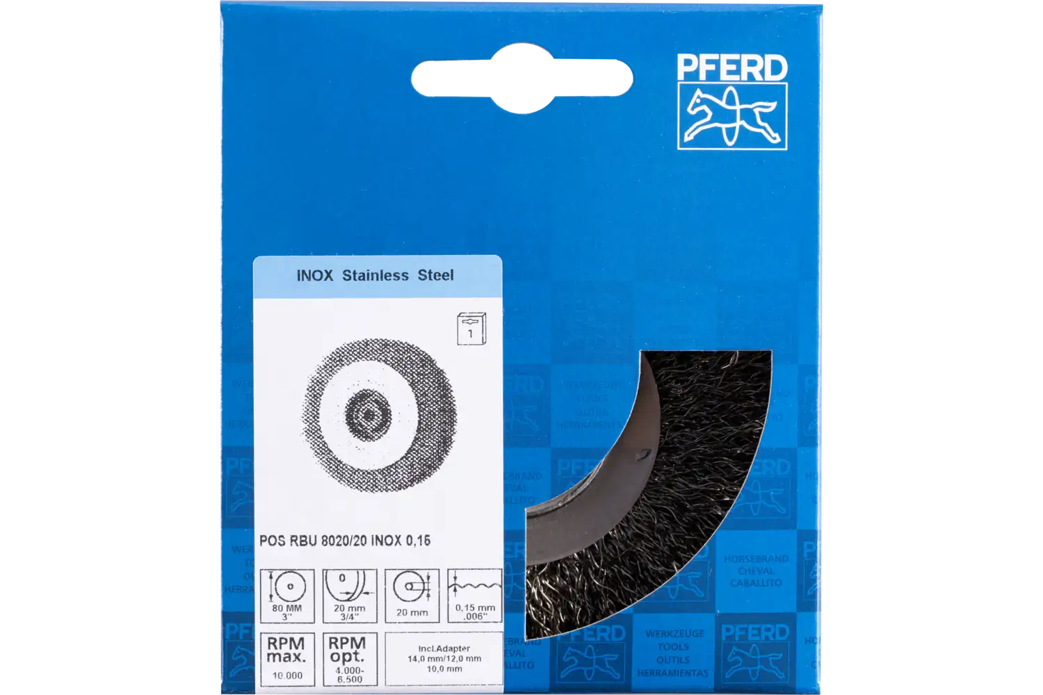Perie circulară din sârmă de oțel POS RBU  8020/20 INOX 0,15 2