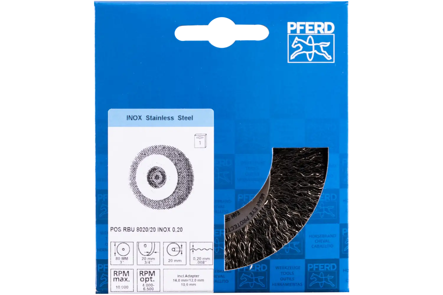 Perie circulară din sârmă de oțel POS RBU  8020/20 INOX 0,20