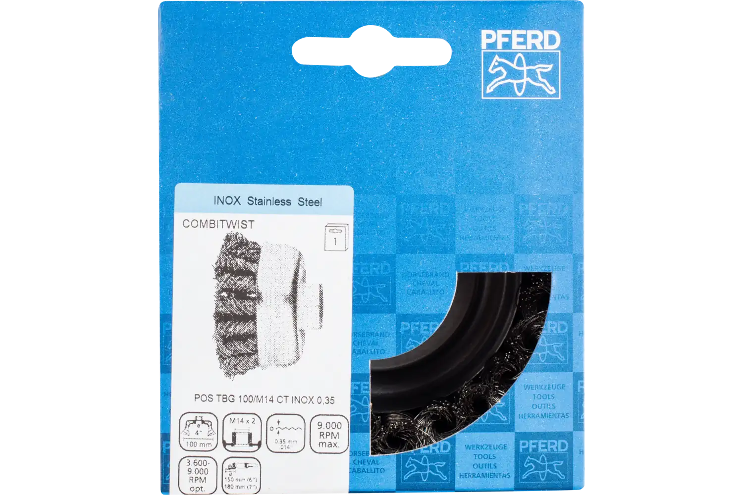 Perie tip oală împletită din sârmă de oțel POS TBG 100/M14 CT INOX 0,35 2