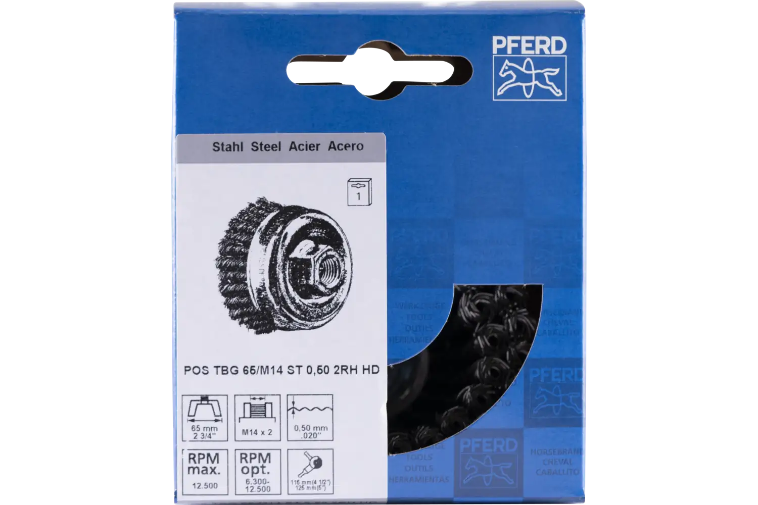 Perie tip oală împletită din sârmă de oțel POS TBG 65/M14 ST 0,50 2RH HD 2