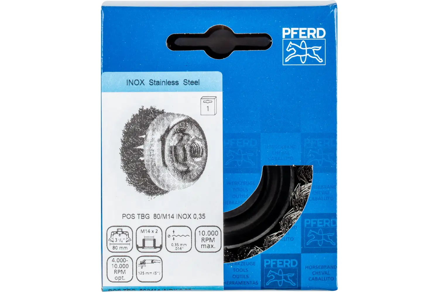 Perie tip oală împletită din sârmă de oțel POS TBG 80/M14 INOX 0,35 2