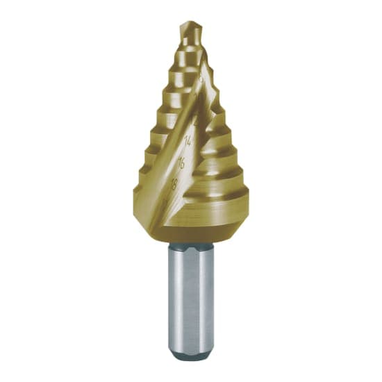 Burghiu treptat, HSS, TiN, canelat spiralat cu varf ras incrucisat, varianta scurta 101061T 3