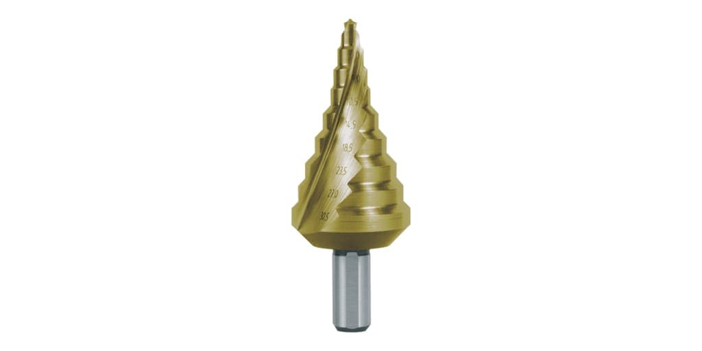 Burghiu treptat, HSS, TiN, canelat spiralat cu varf incrucisat pentru presetupe metrice 101090T 2