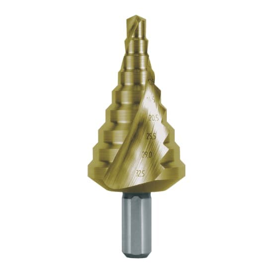 Burghiu treptat, HSS, TiN, canelat spiralat cu varf incrucisat pentru presetupe metrice 101090T 3