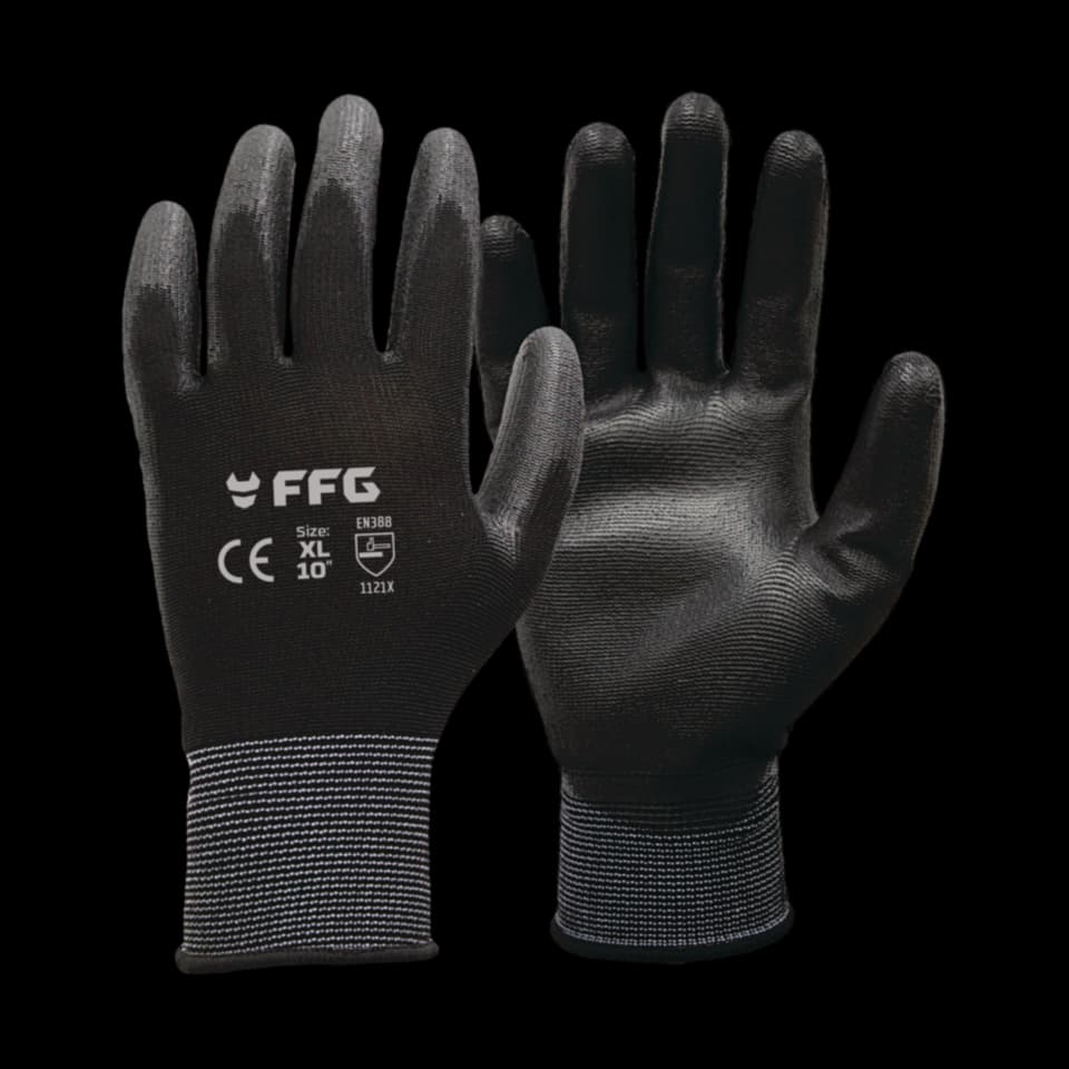 MĂNUȘI PU TRICOTATE CU CUSĂTURA POLIESTER, 9''/L, FF GROUP (NEGRU)