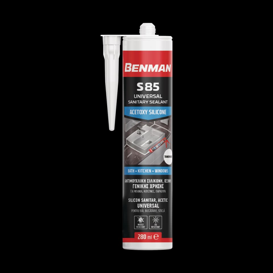 ETANȘANT, SANITAR, SILICON ACETOXIC, UNIVERSAL, S85, ALB, 280ml, BENMAN