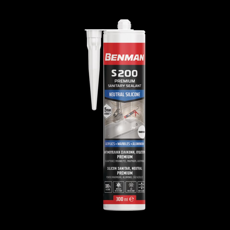 ETANȘANT, SANITAR, SILICON NEUTRU, PREMIUM, S200, TRANSPARENT, 300ml, BENMAN