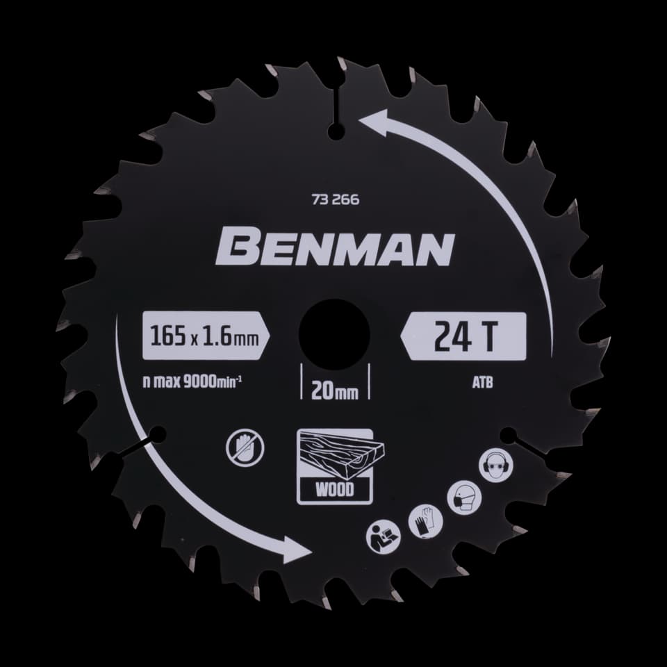 LAMĂ DE FIERĂSTRĂU CIRCULAR PENTRU TĂIERE LEMN 165x1.6mm/20mm, 24T, BENMAN
