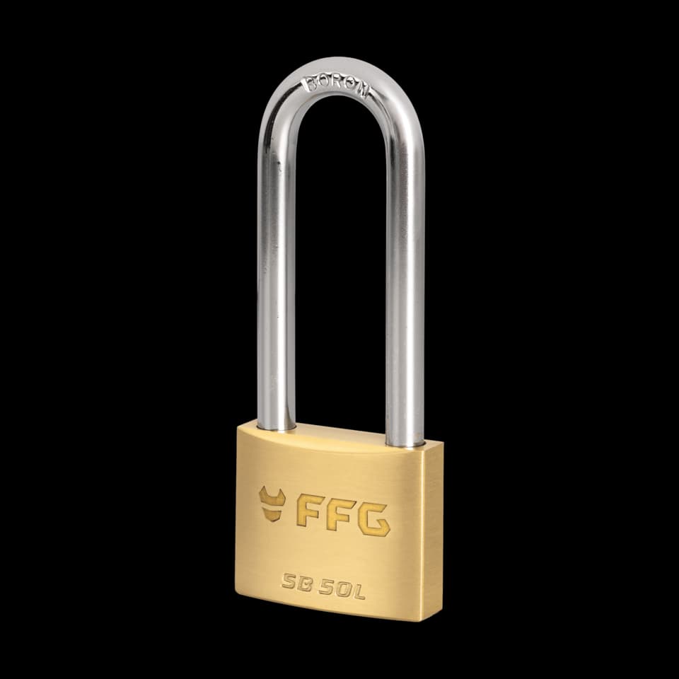 PADLOCK, BRASS, SB 20L WITH 3 KEYS, LONG SHACKLE, FFG