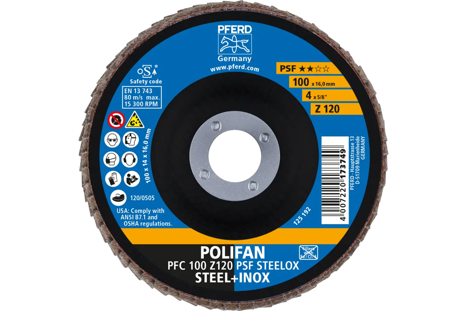 Disc lamelar frontal (POLIFAN) PFC 100 Z 120 PSF STEELOX/16,0 2