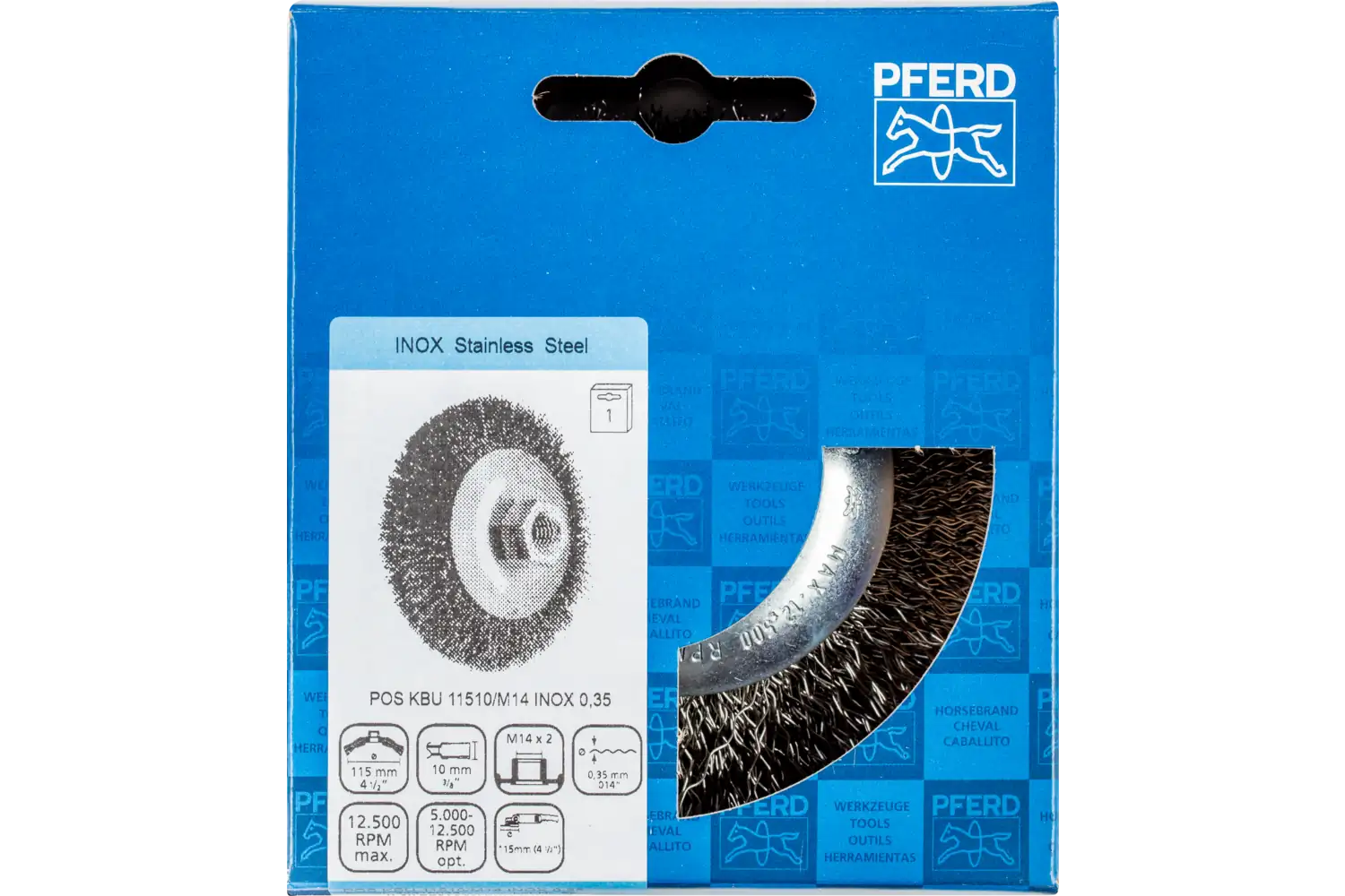 Perie industrială din sârmă de oțel POS KBU 11510/M14 INOX 0,35 2