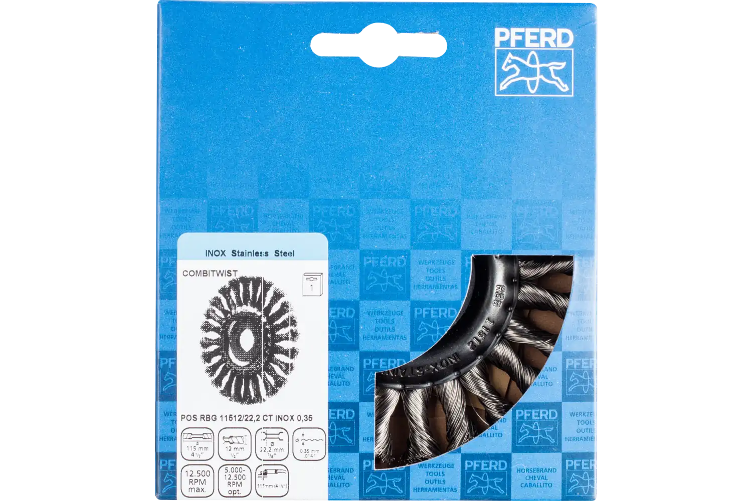 Perie circulară împletită (heavy-duty) din sârmă de oțel POS RBG 11512/22,2 CT INOX 0,35 2