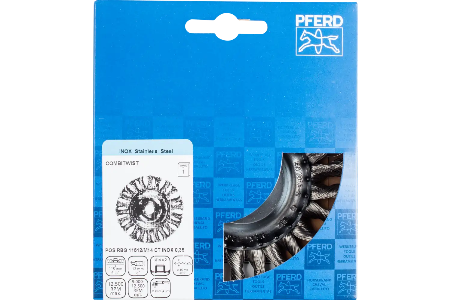 Perie circulară împletită (heavy-duty) din sârmă de oțel POS RBG 11512/M14 CT INOX 0,35 2