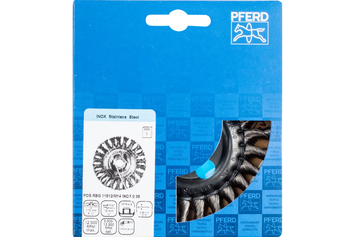 Perie circulară împletită (heavy-duty) din sârmă de oțel POS RBG 11512/M14 INOX 0,35 2