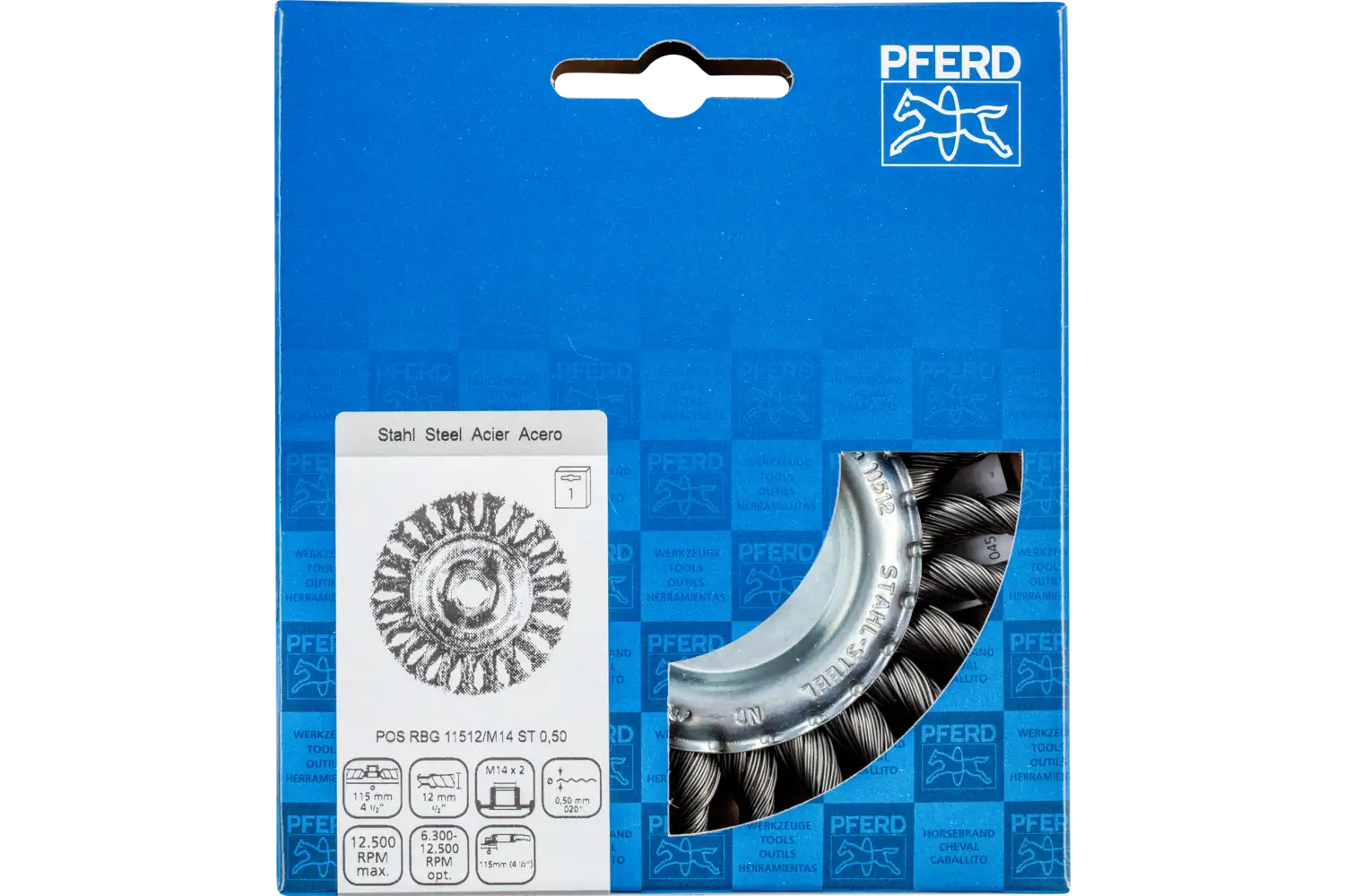 Perie circulară împletită (heavy-duty) din sârmă de oțel POS RBG 11512/M14 ST 0,50 2