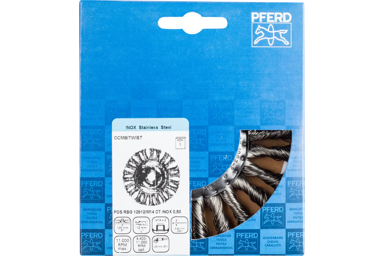 Perie circulară împletită (heavy-duty) din sârmă de oțel POS RBG 12512/M14 CT INOX 0,35 2