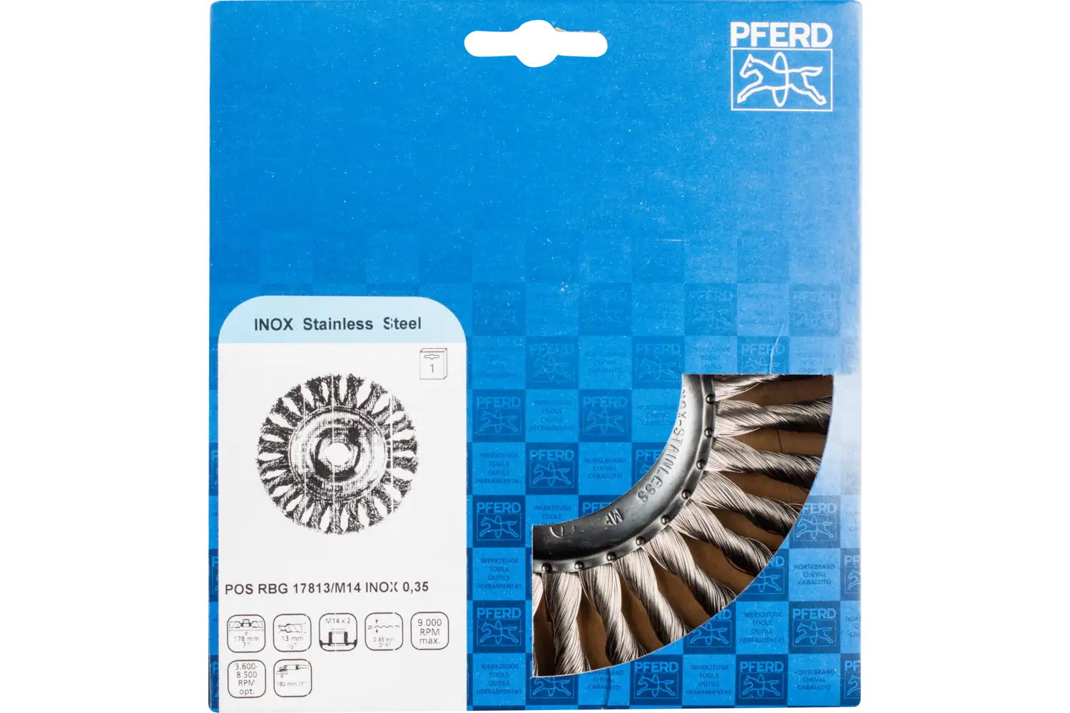 Perie circulară împletită (heavy-duty) din sârmă de oțel POS RBG 17813/M14 INOX 0,35 2
