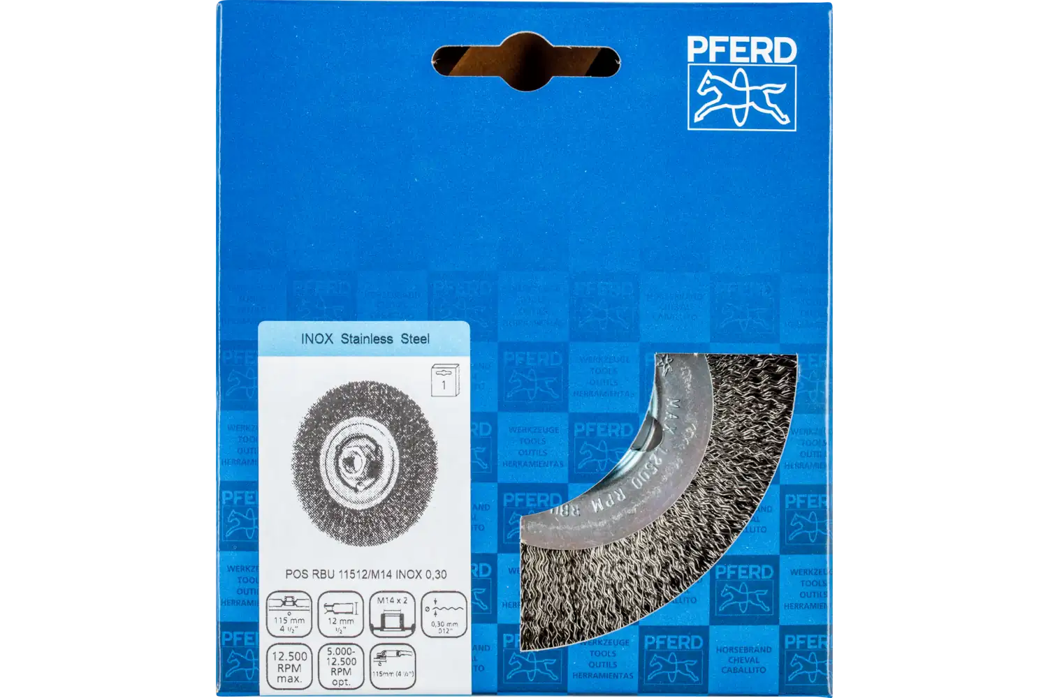 Perie circulară din sârmă de oțel POS RBU 11512/M14 INOX 0,30 2