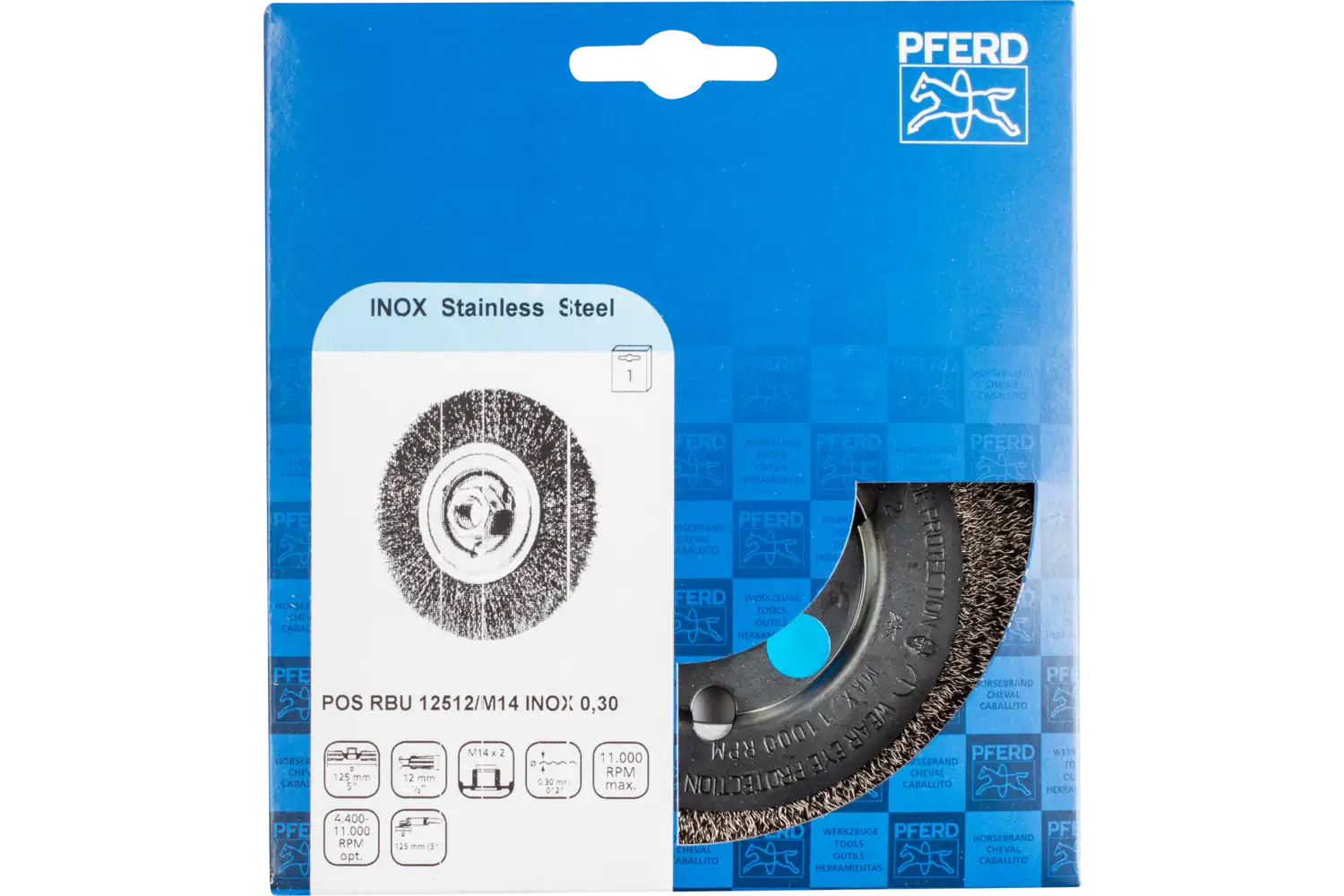 Perie circulară din sârmă de oțel POS RBU 12512/M14 INOX 0,30 2