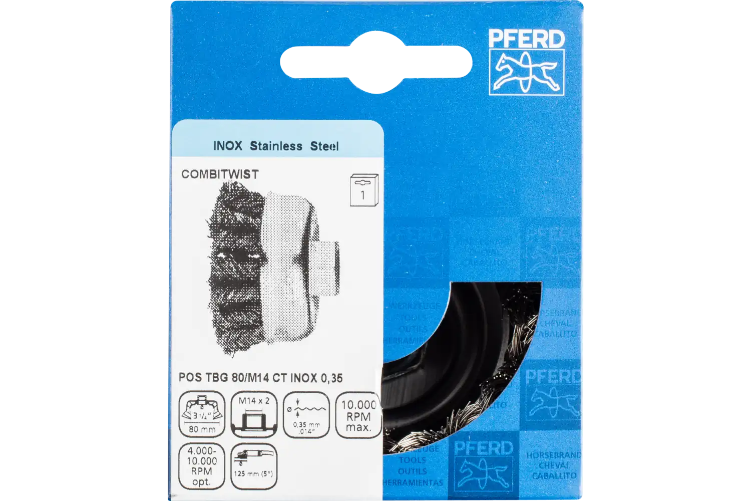 Perie tip oală împletită din sârmă de oțel POS TBG 80/M14 CT INOX 0,35 2