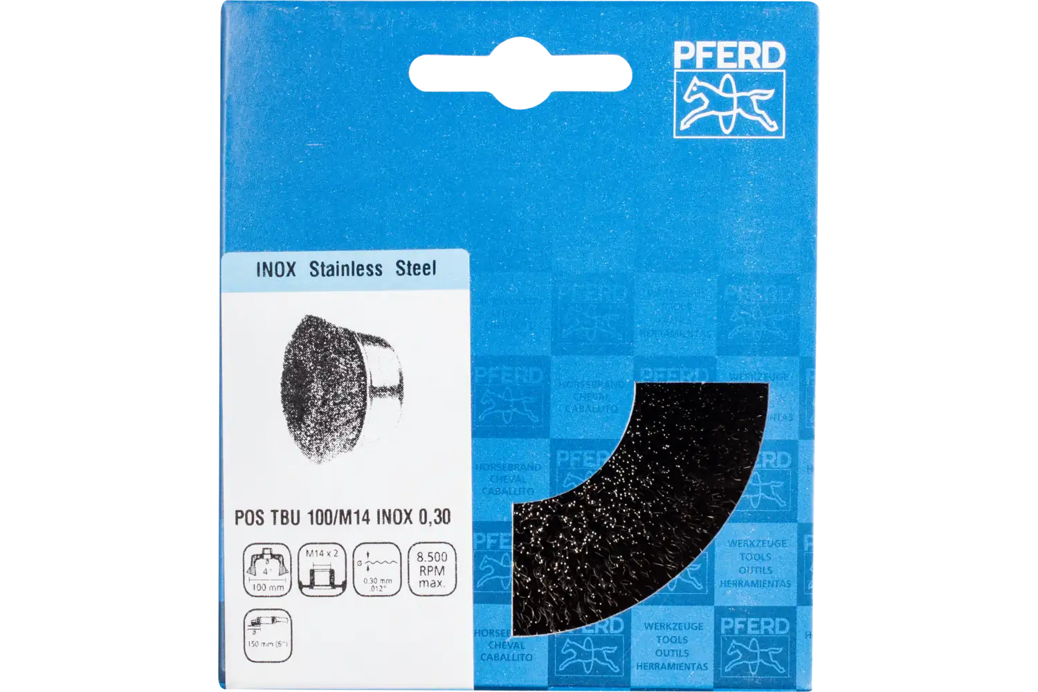 Perie tip oală din sârmă de oțel POS TBU 100/M14 INOX 0,30 2