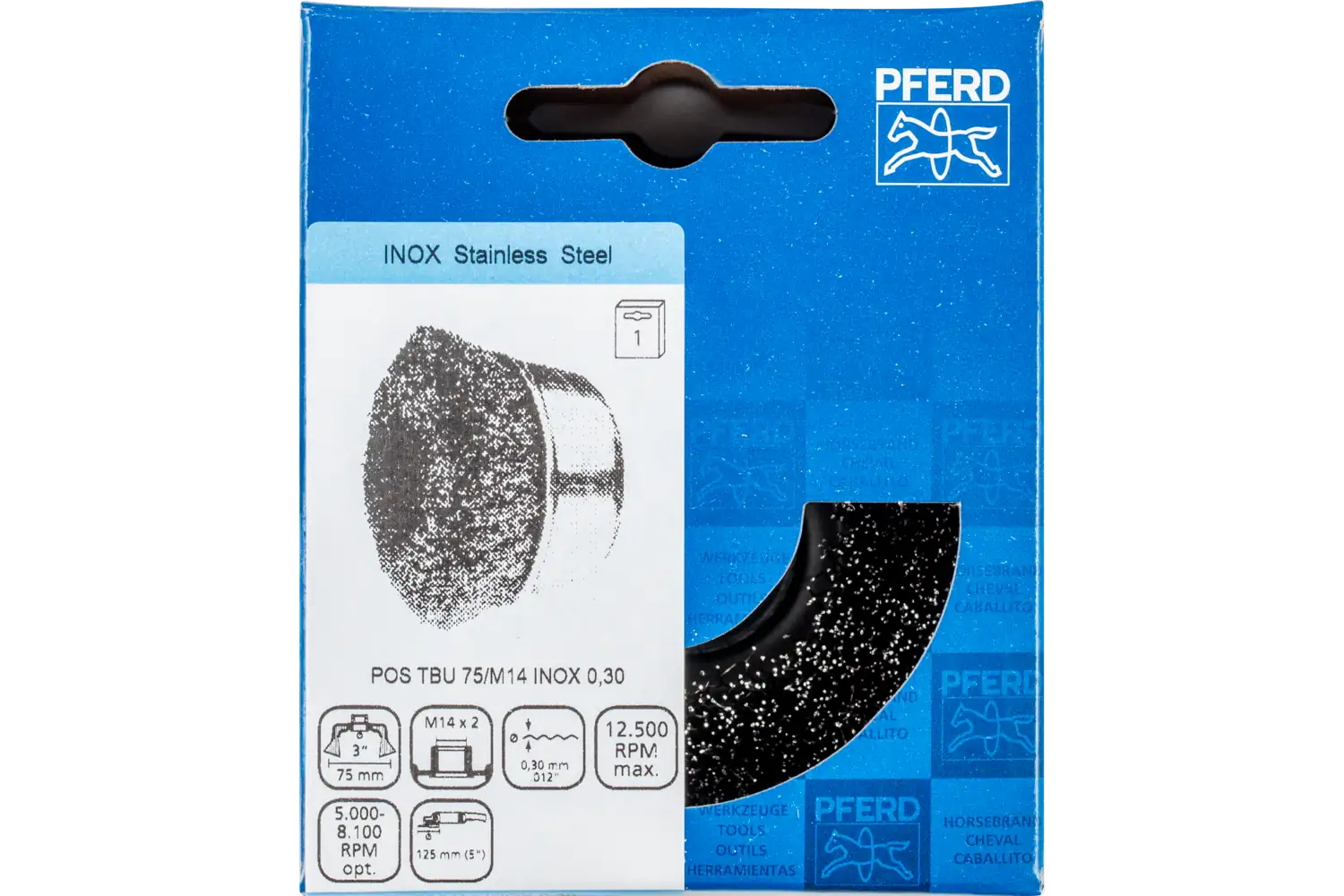Perie tip oală din sârmă de oțel POS TBU 75/M14 INOX 0,30 2