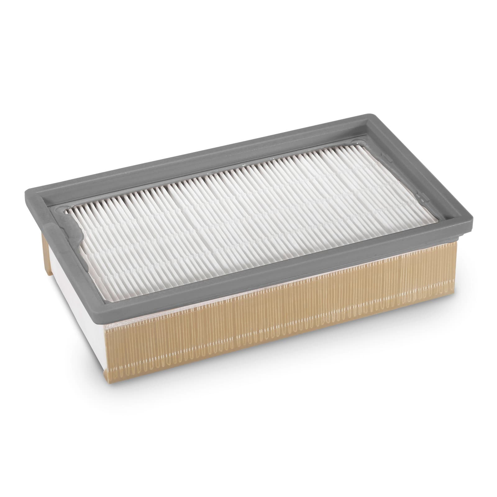 Flat-pleated filter packaged GF