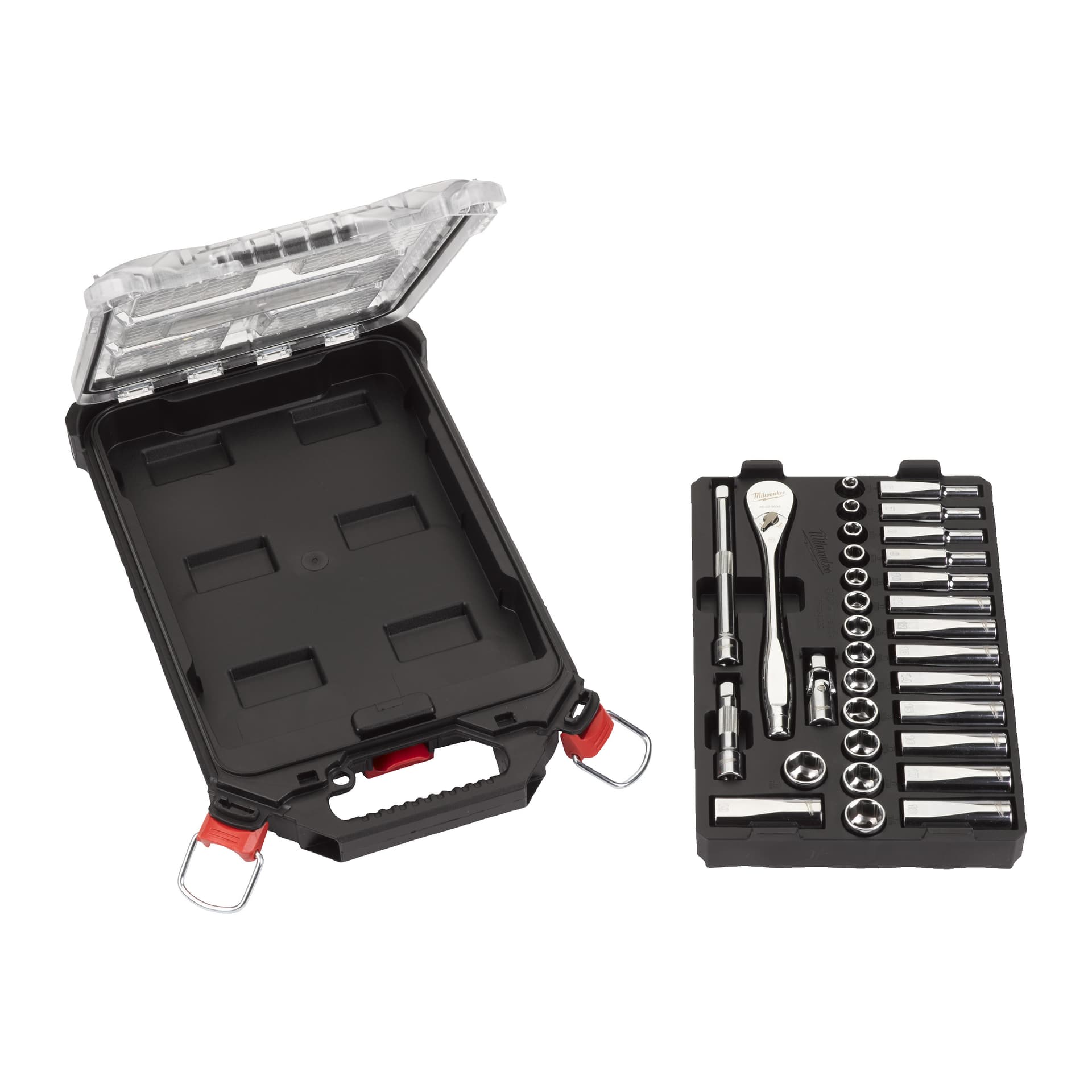 Set antrenor cu clichet și chei tubulare în inserție de spumă și cutie PACKOUT, 3/8, 32 bucăți