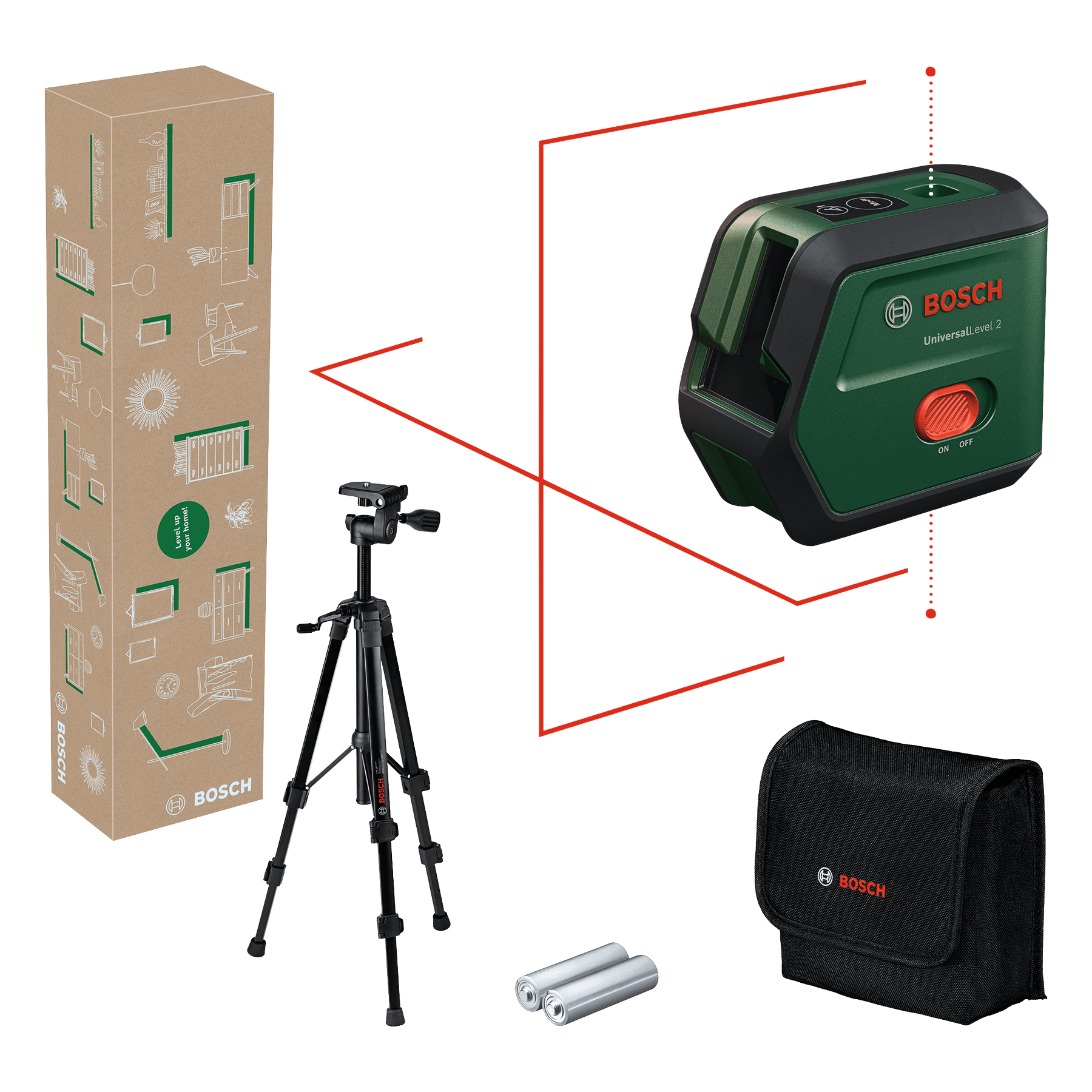Nivelă laser cu linii cu funcţie fir cu plumb UniversalLevel 2 Set