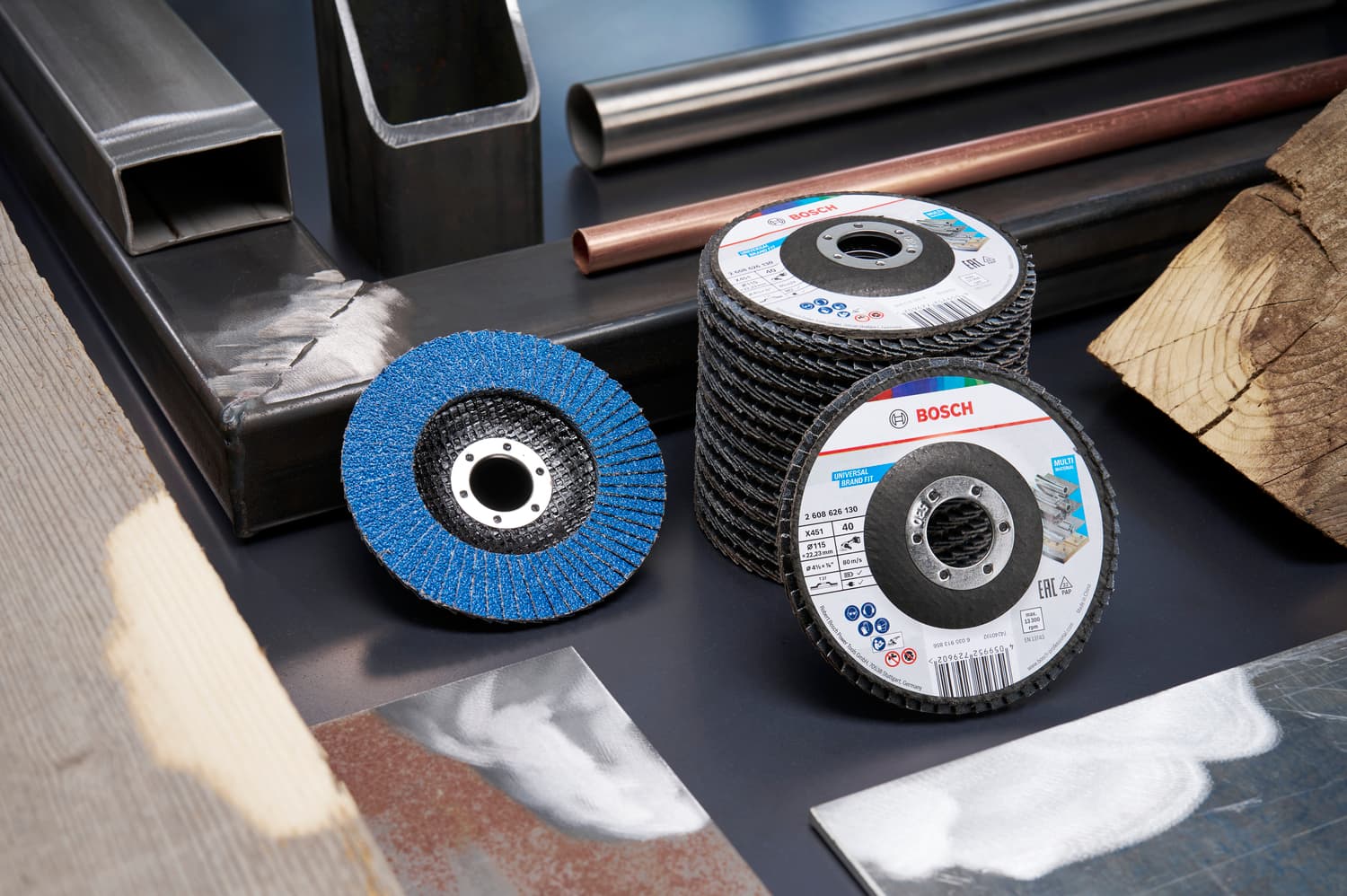 Remove stock and and weld seams with X451 Flap Discs with coarse grit