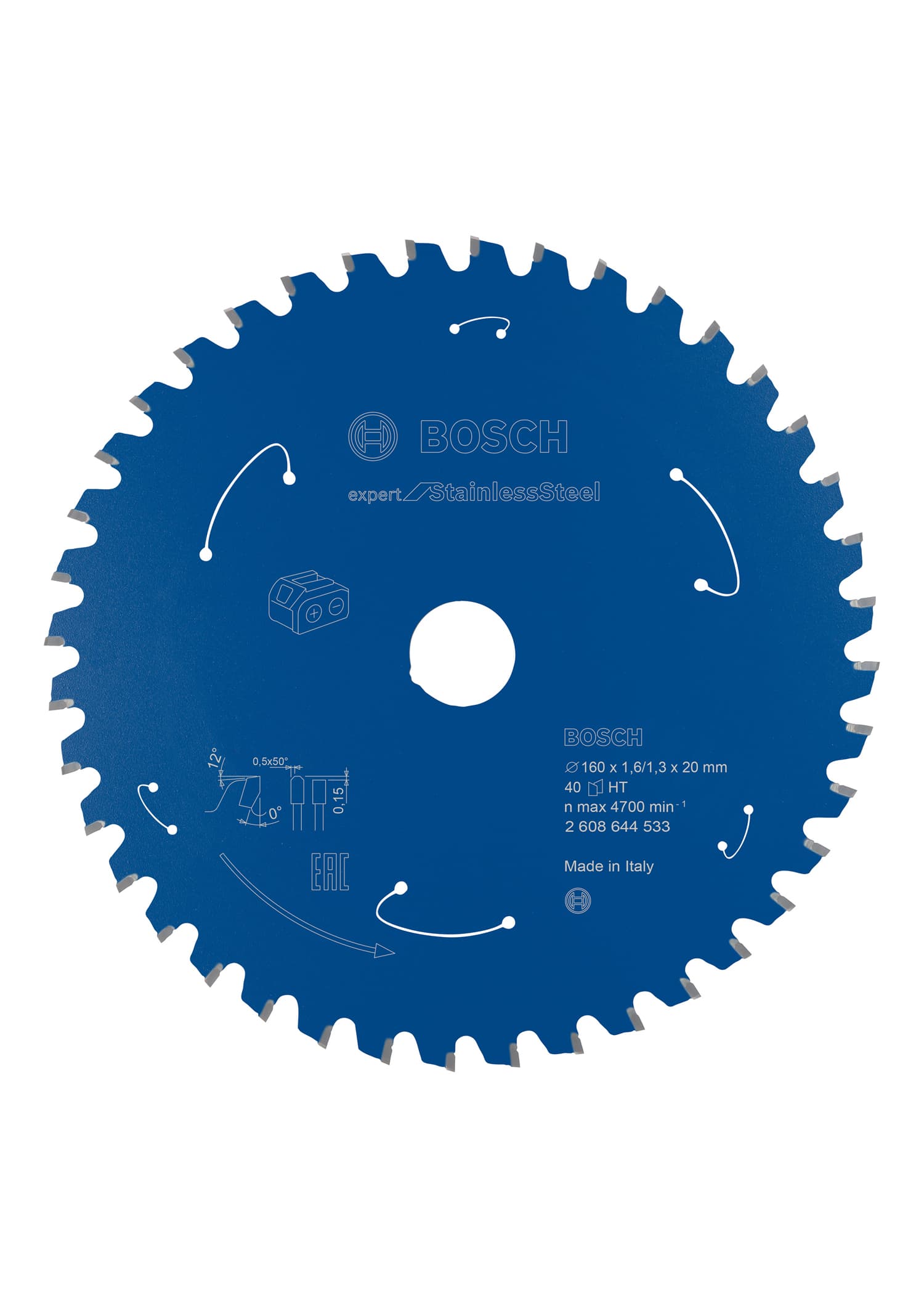 Pânză de ferăstrău circular expert for stainless steel pentru ferăstrău cu acumulator 160x1,6/1,3x20 t40, 160mm x 1.3mm
